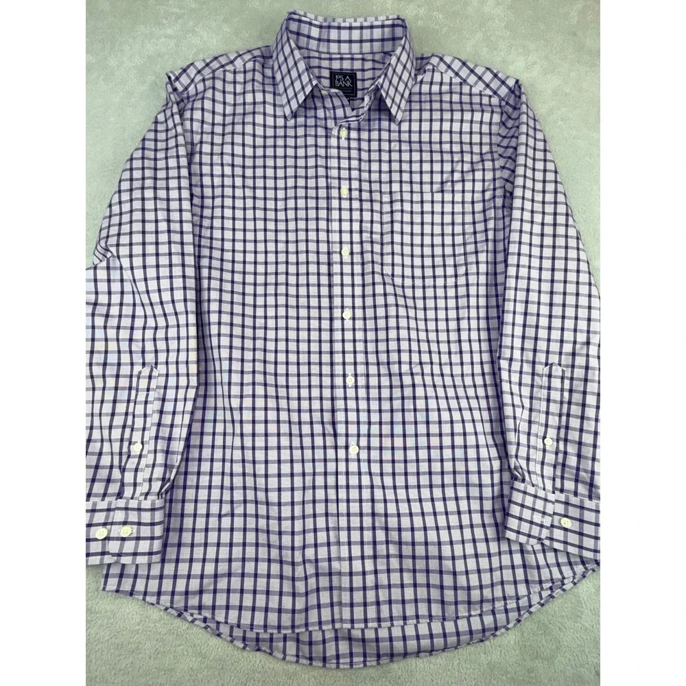 Jos. A. Bank Traveler Mens Large‎ Tailored Fit Purple Check Cotton Button Shirt